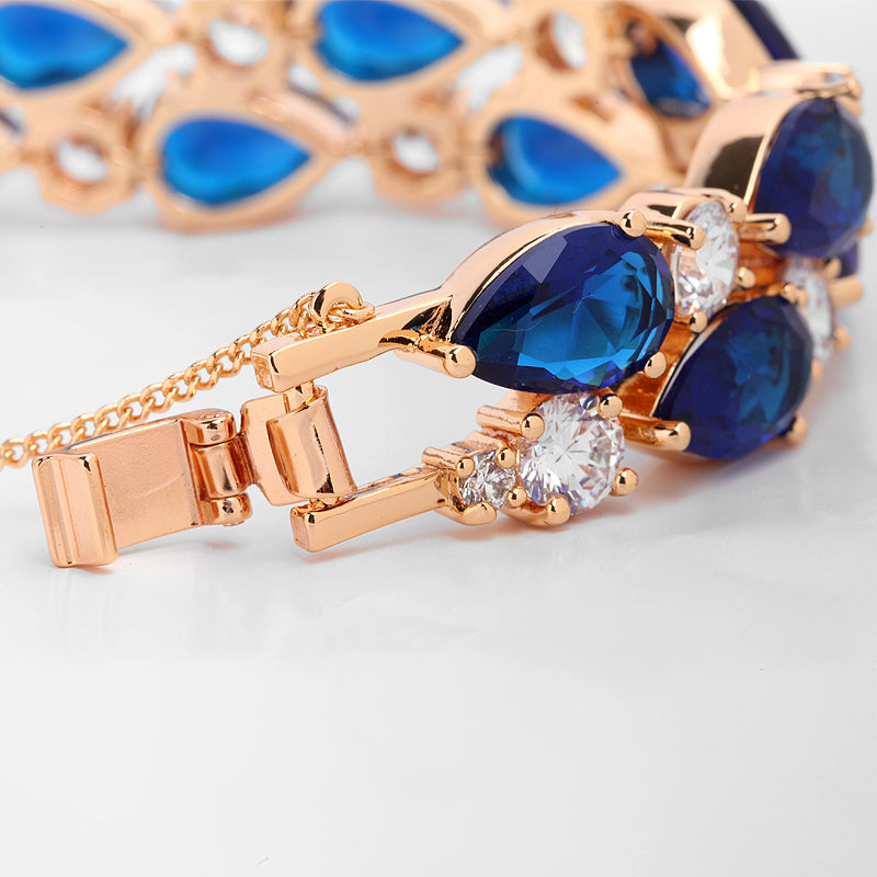 Womens Tennis Bracelet - Luxury Blue CZ Crystal Rose Gold Plated