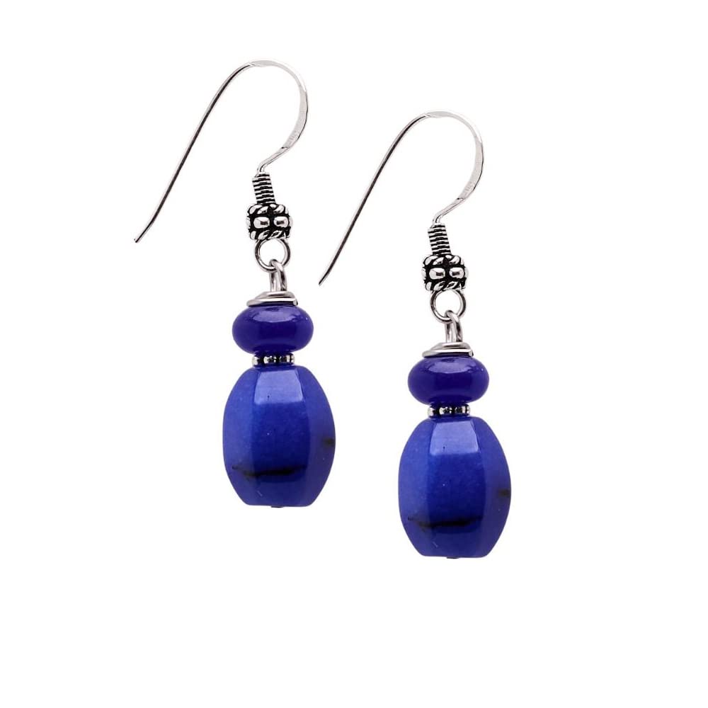 Royal Blue Womens Handmade Natural Gemstone Sterling Silver Dangle Drop Earrings