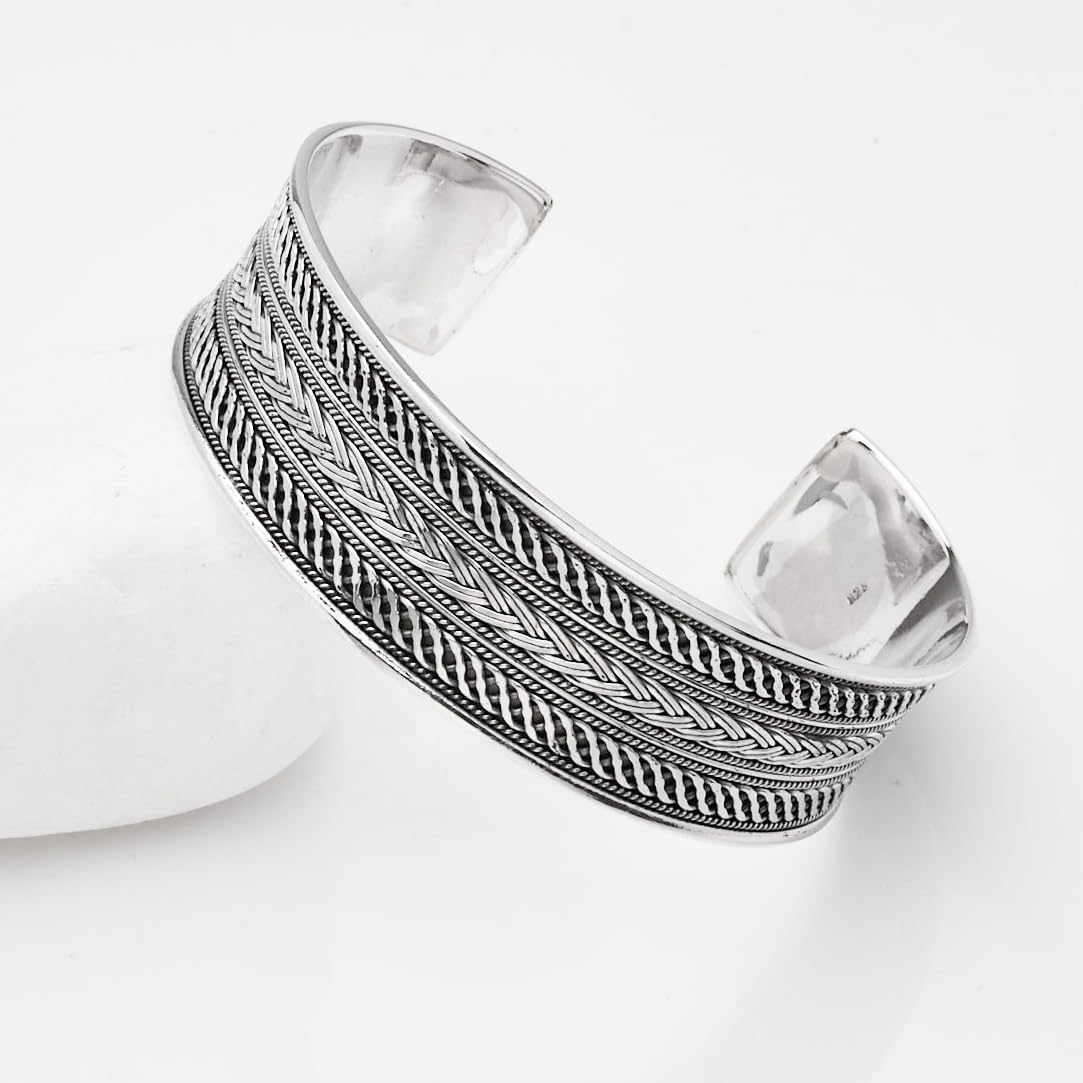 Womens Mens Chunky Celtic Cuff Bangle 925 Sterling Silver