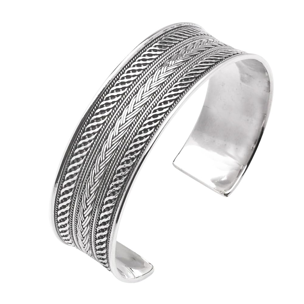 Womens Mens Chunky Celtic Cuff Bangle 925 Sterling Silver