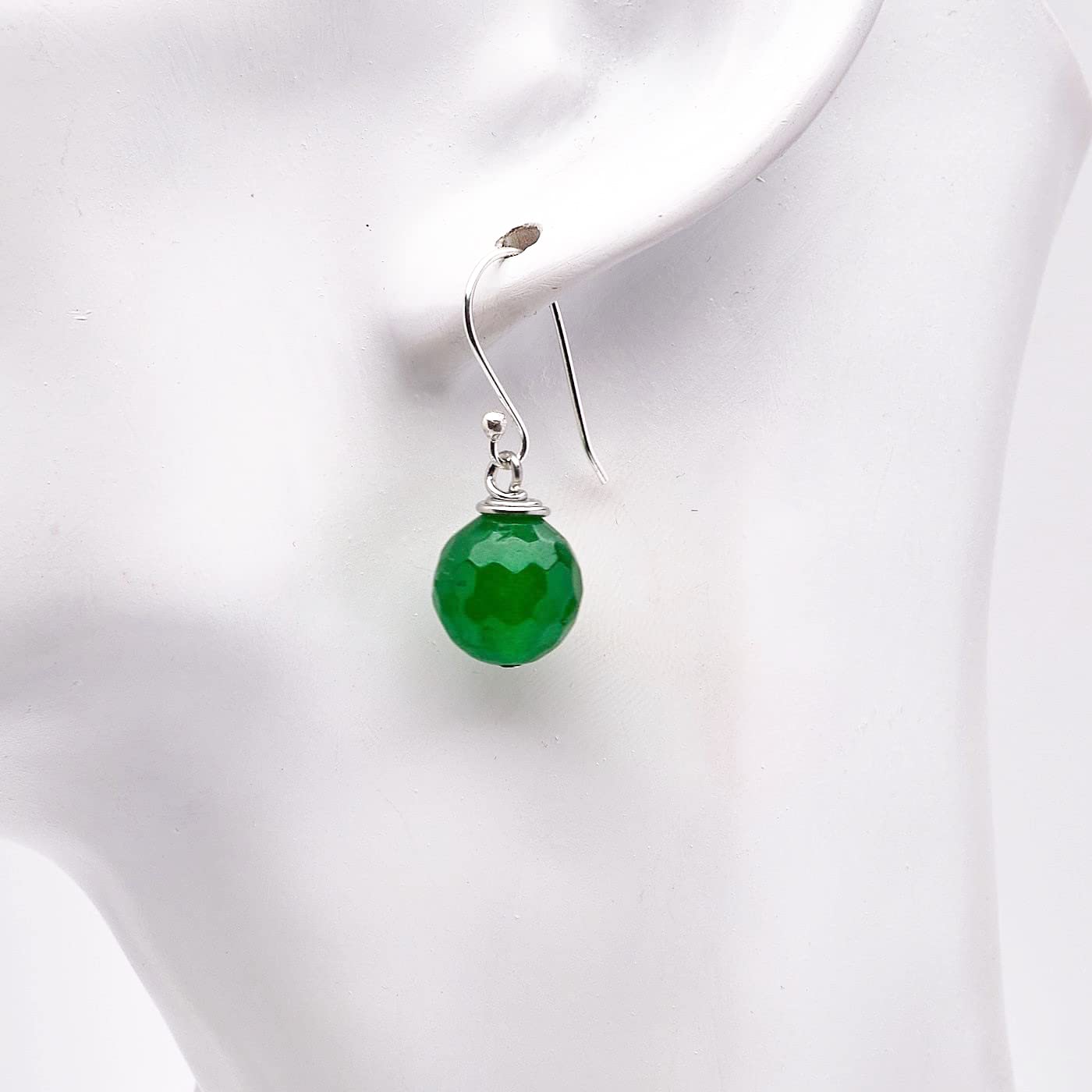 Beautiful Womens Handmade Natural Green Agate Dangle Drop Earrings