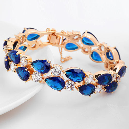 Womens Tennis Bracelet - Luxury Blue CZ Crystal Rose Gold Plated