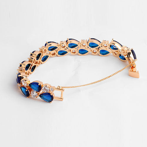 Womens Tennis Bracelet - Luxury Blue CZ Crystal Rose Gold Plated