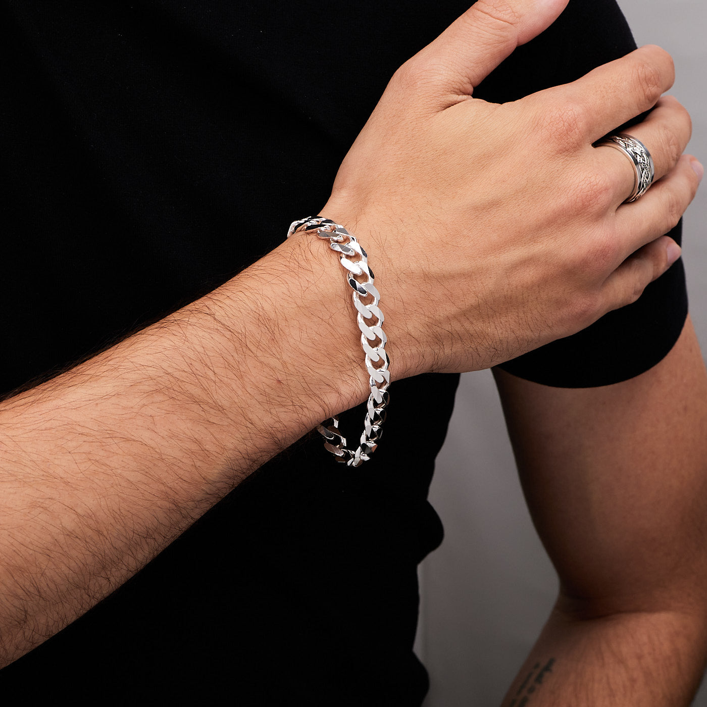 heavy silver curb chain bracet for men