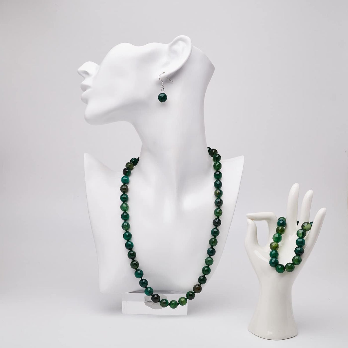 green agate gemstone necklace bracelet and earrings for women and girl