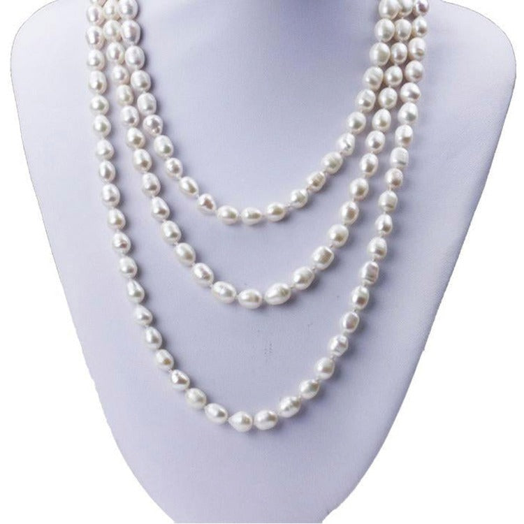 Womens White Pearl Long Necklace