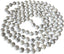 Long white bead necklace with polished 8mm round beads and contrasting grey veining, arranged in overlapping loops.