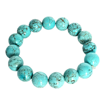12mm Natural Blue Turquoise Gemstone Bracelet - 20cm - Stretchy Style