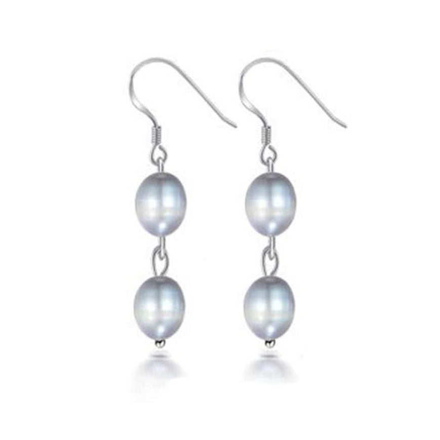 Dangle Drop Grey Pearl Earrings