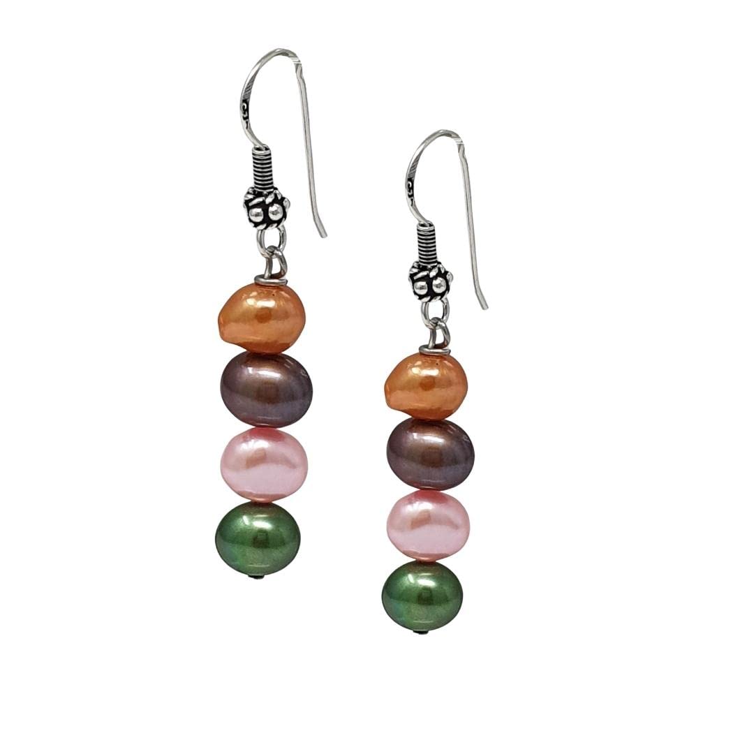 Dangle Drop Multicolour Pearl Earrings