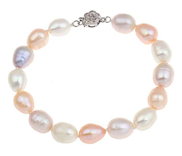 Elegant 8- 9mm Rice Shape Multicolour Freshwater Pearl Bracelet for Women 19cm