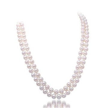 Womens White Pearl Necklace Two-Row 8-9mm