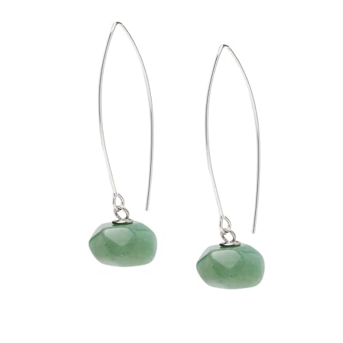 Handmade Womens Natural Green Aventurine Gemstone Sterling Silver Dangle Drop Earrings
