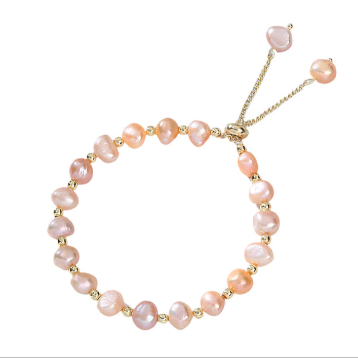 Womens Freshwater Pearl Bracelet | Handmade 4-5mm Pink Pearl Beaded Bracelet for Ladies and Girls