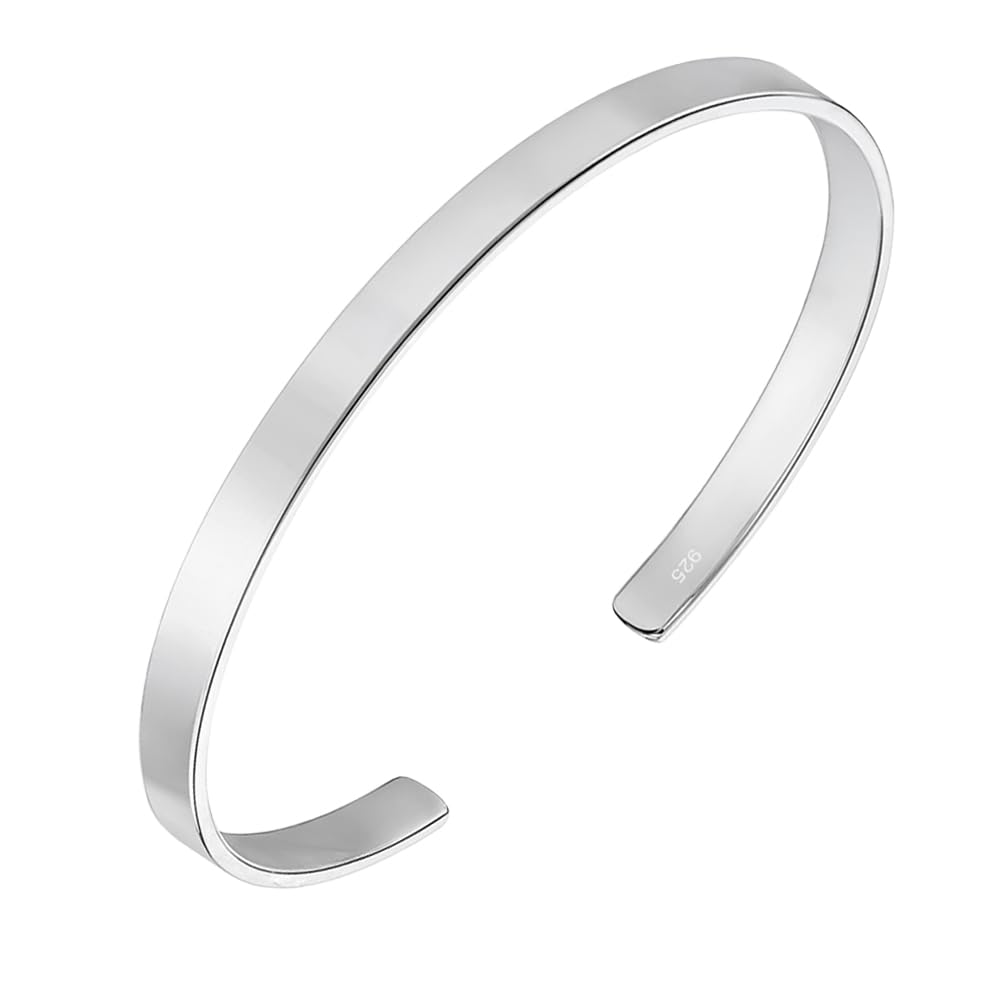 Women’s Handcrafted 925 Sterling Silver Plain Cuff Bangle – 5mm