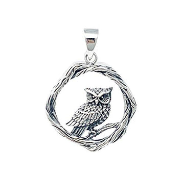 Sterling Silver Owl and Wreath Pendant For Women