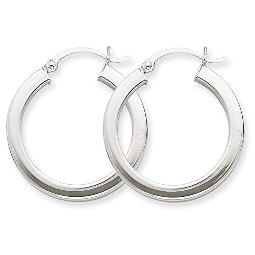 Womens Silver Circle Hoop Earrings 3mm Square Tube 3.5Cm Diameter