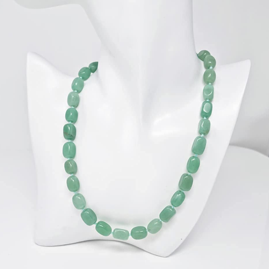 Handmade Womens 10X12mm Natural Green Aventurine Gemstone Beaded Necklace
