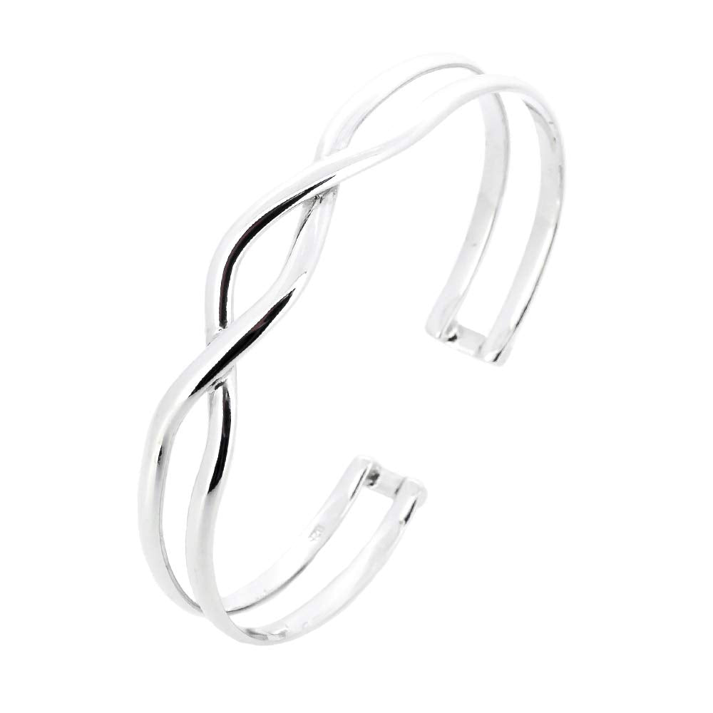 925 Sterling Silver Double Crossover Bangle Bracelet for Women