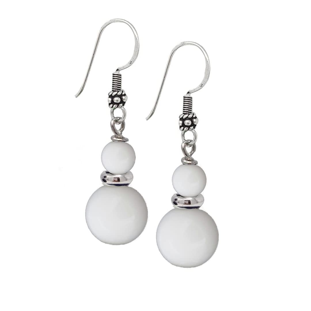 white beaded handmade earrings women