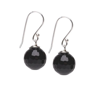 Womens Handmade Natural Black Agate Dangle Drop Earrings