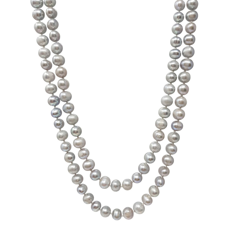 grey pearl necklace 8-9mm long 120cm