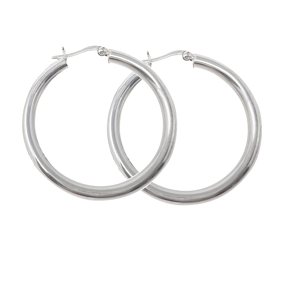 Sterling Silver 4cm Hoop Earrings for Women | Stylish 4mm Round Tube Design – Gift Boxed