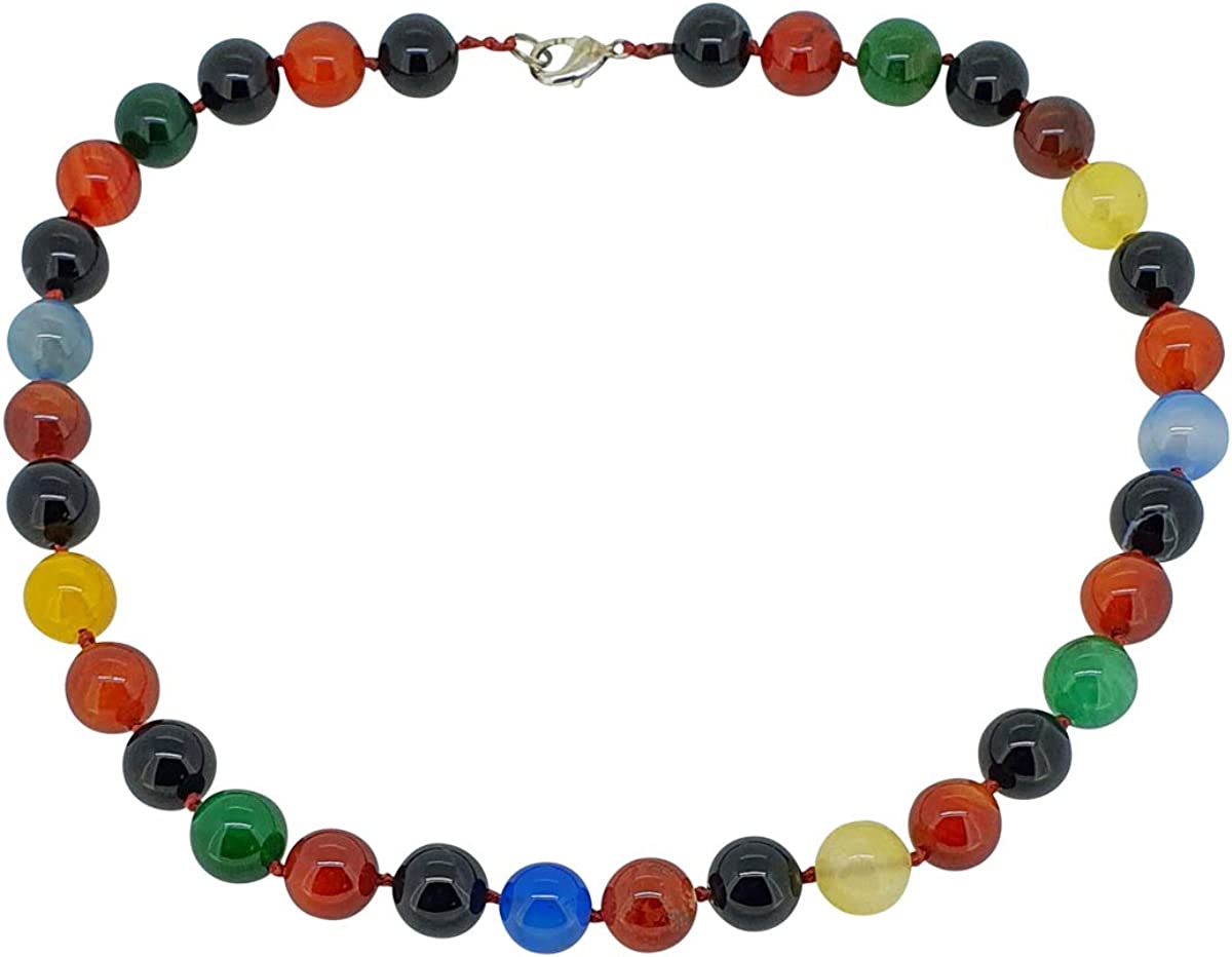 Womens 12mm Multi-Colored Natural Gemstone Beaded Necklace