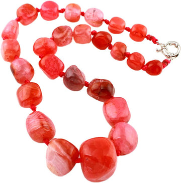 Womens Pink and Agate Gemstone Chunky Necklace
