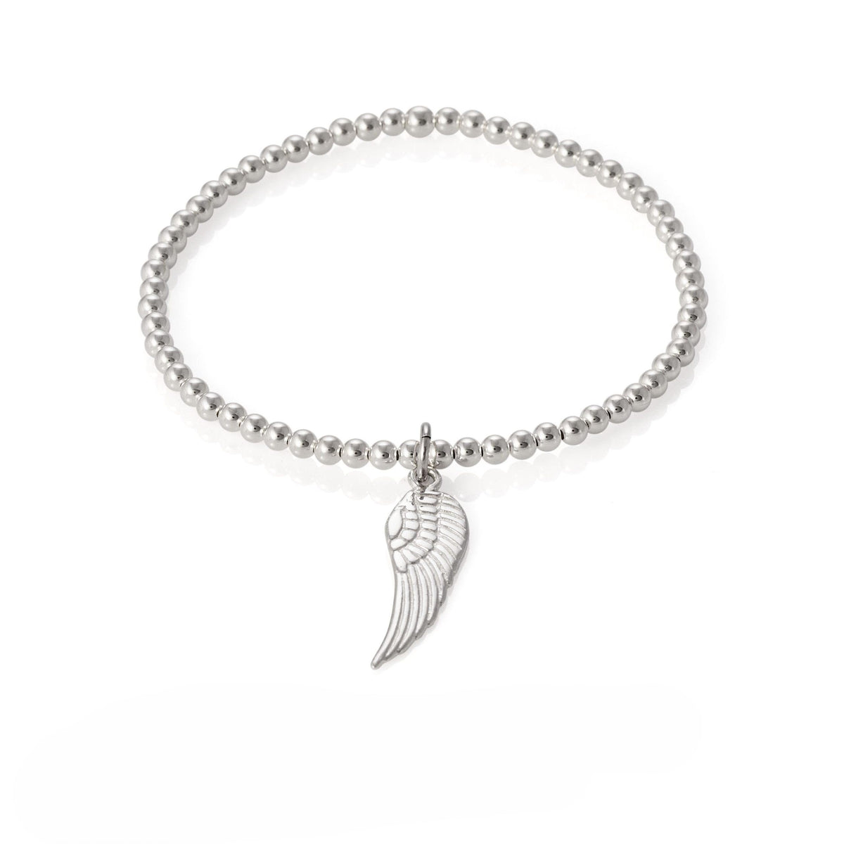 Women’s 925 Sterling Silver Angel Wing Charm Bracelet – 3mm Beads
