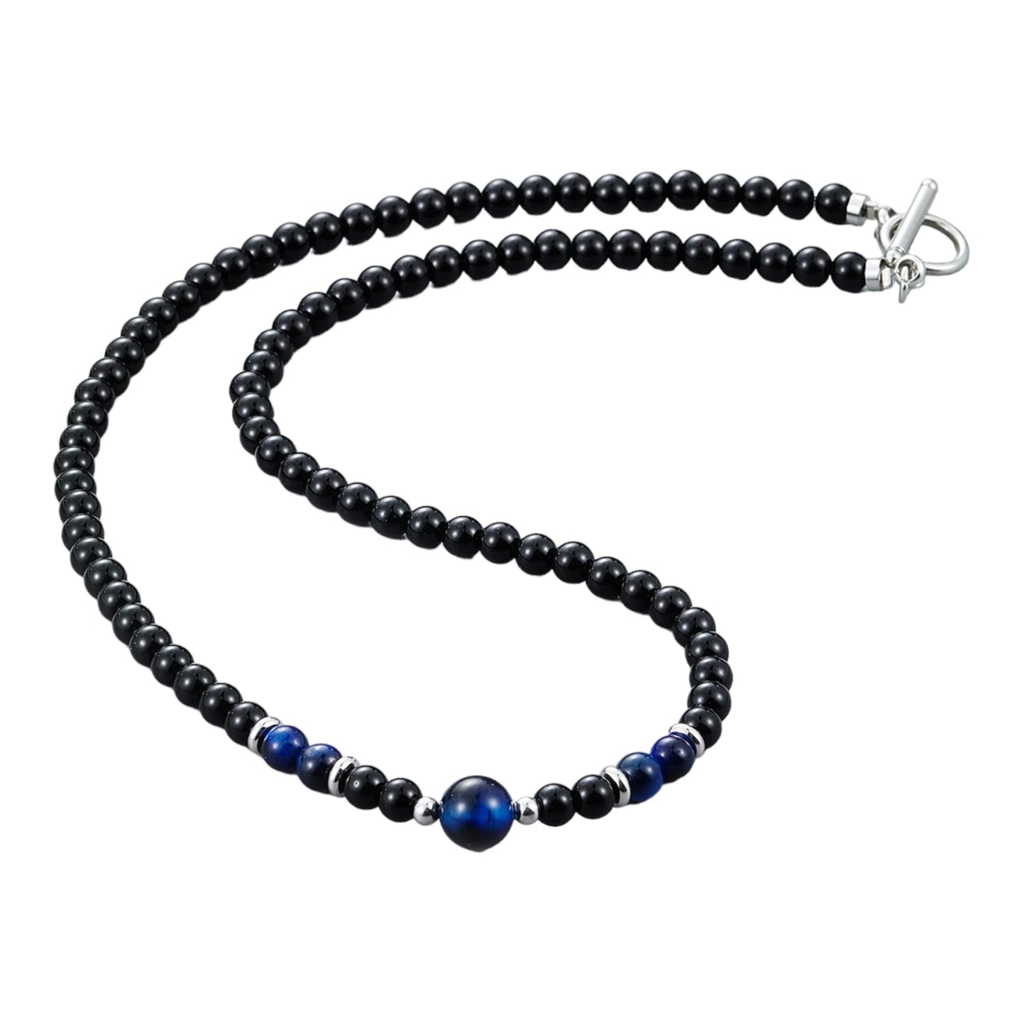 Handmade Mens Natural Black/Blue Gemstone Necklace
