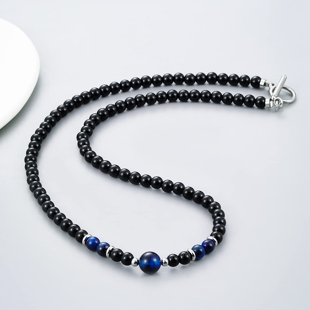 Stunning Handmade Mens Natural Black/Blue Gemstone Necklace