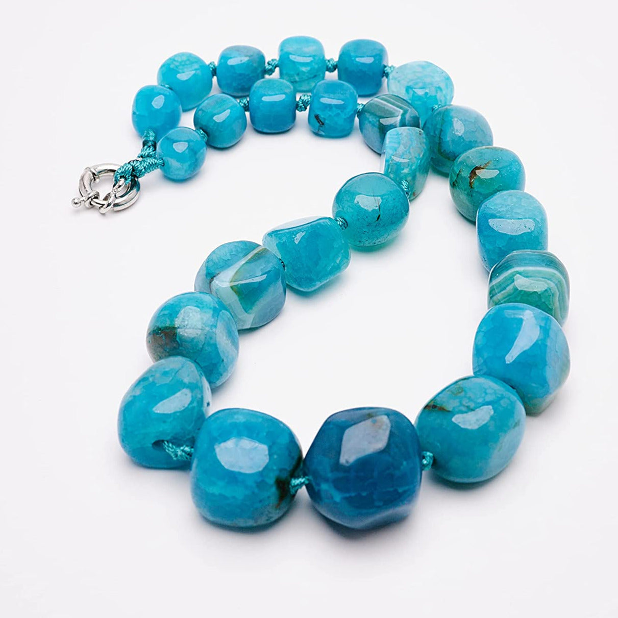 Womens chunky blue agate necklace gemstone