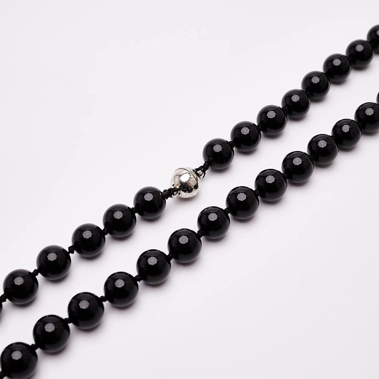 Womens Black Agate Gemstone Necklace