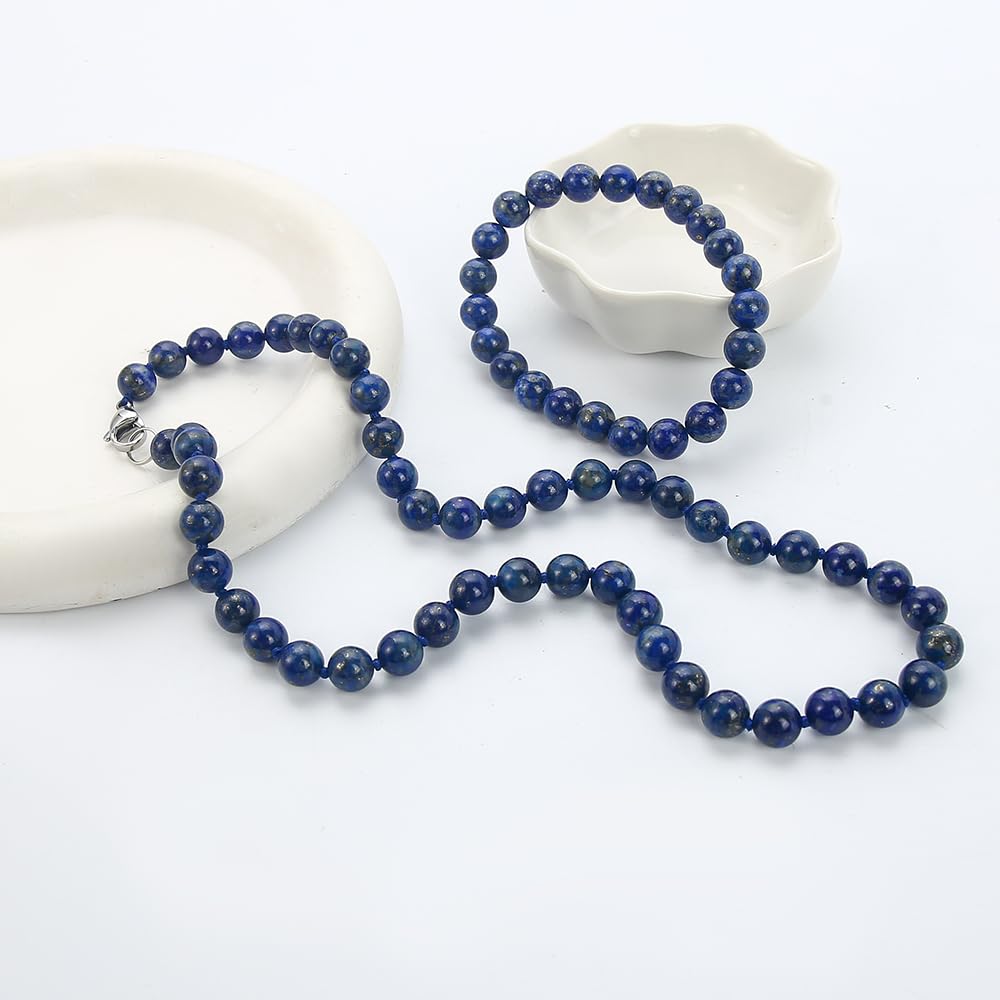 Women’s Handmade Lapis Lazuli Necklace & Bracelet Set – 8mm
