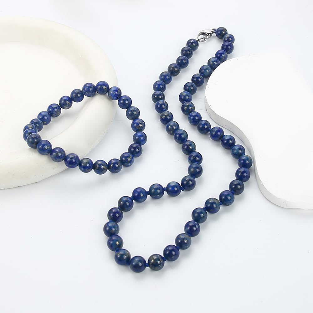 Women’s Handmade Lapis Lazuli Necklace & Bracelet Set – 8mm