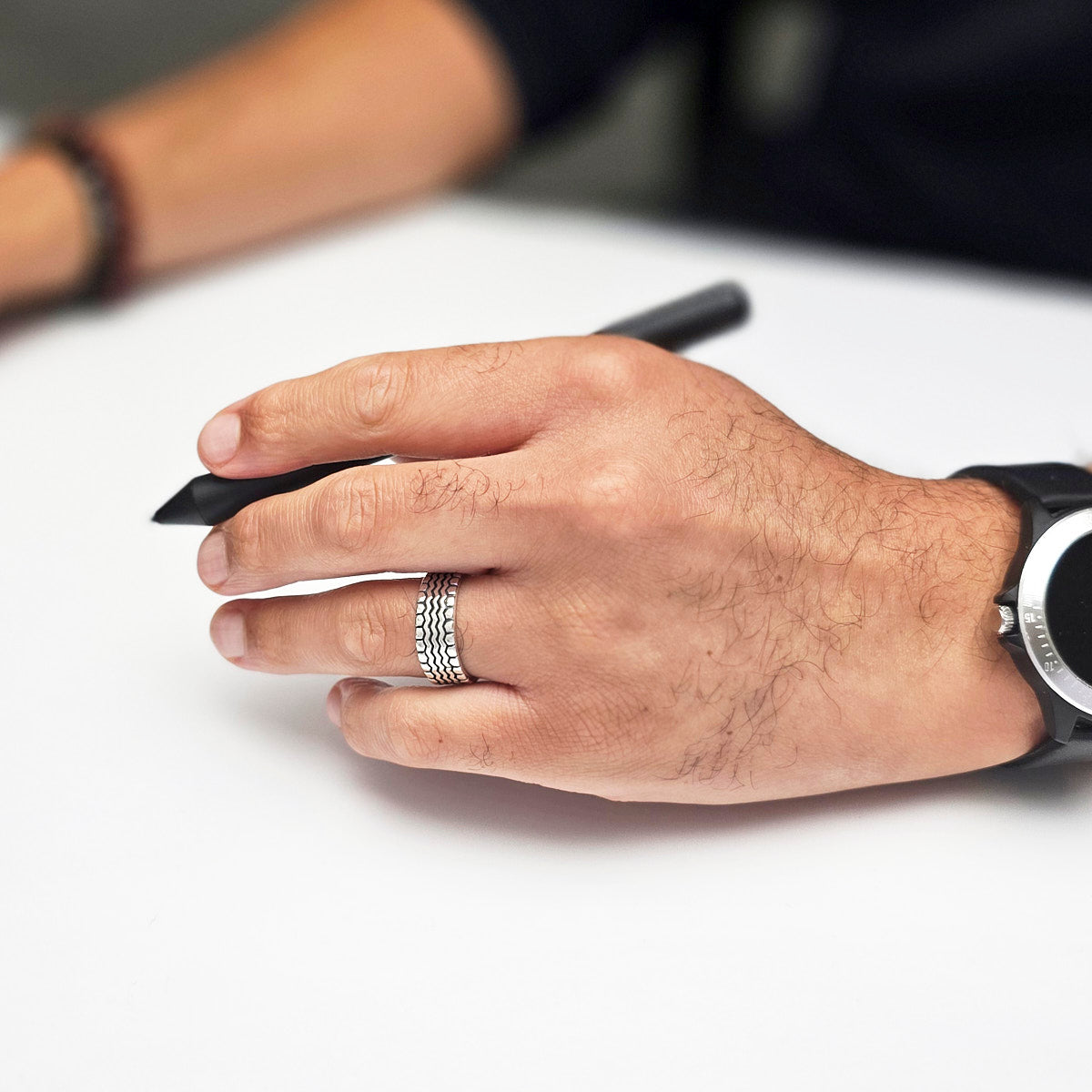 Mens 925 Sterling Silver Textured Ring | Handmade 9mm Wide Band – Unique Gift for Him