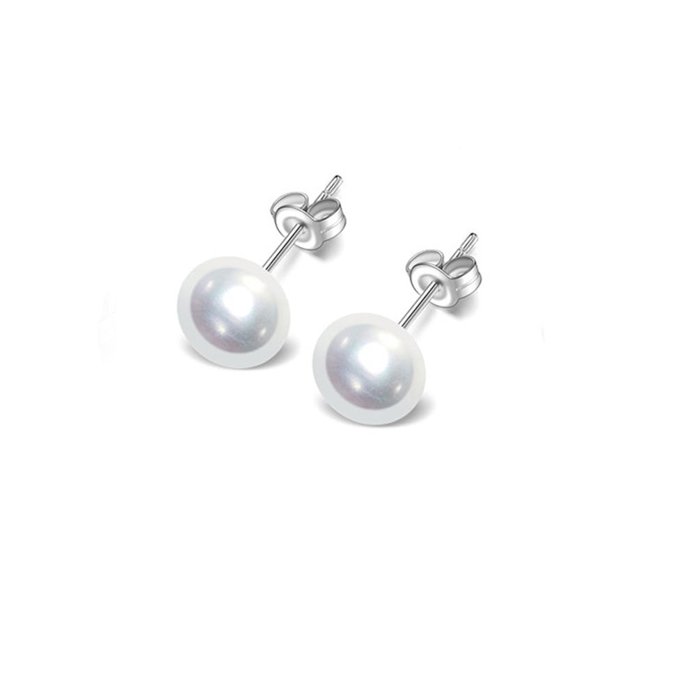 Mens Pearl Stud Earrings - 7mm White