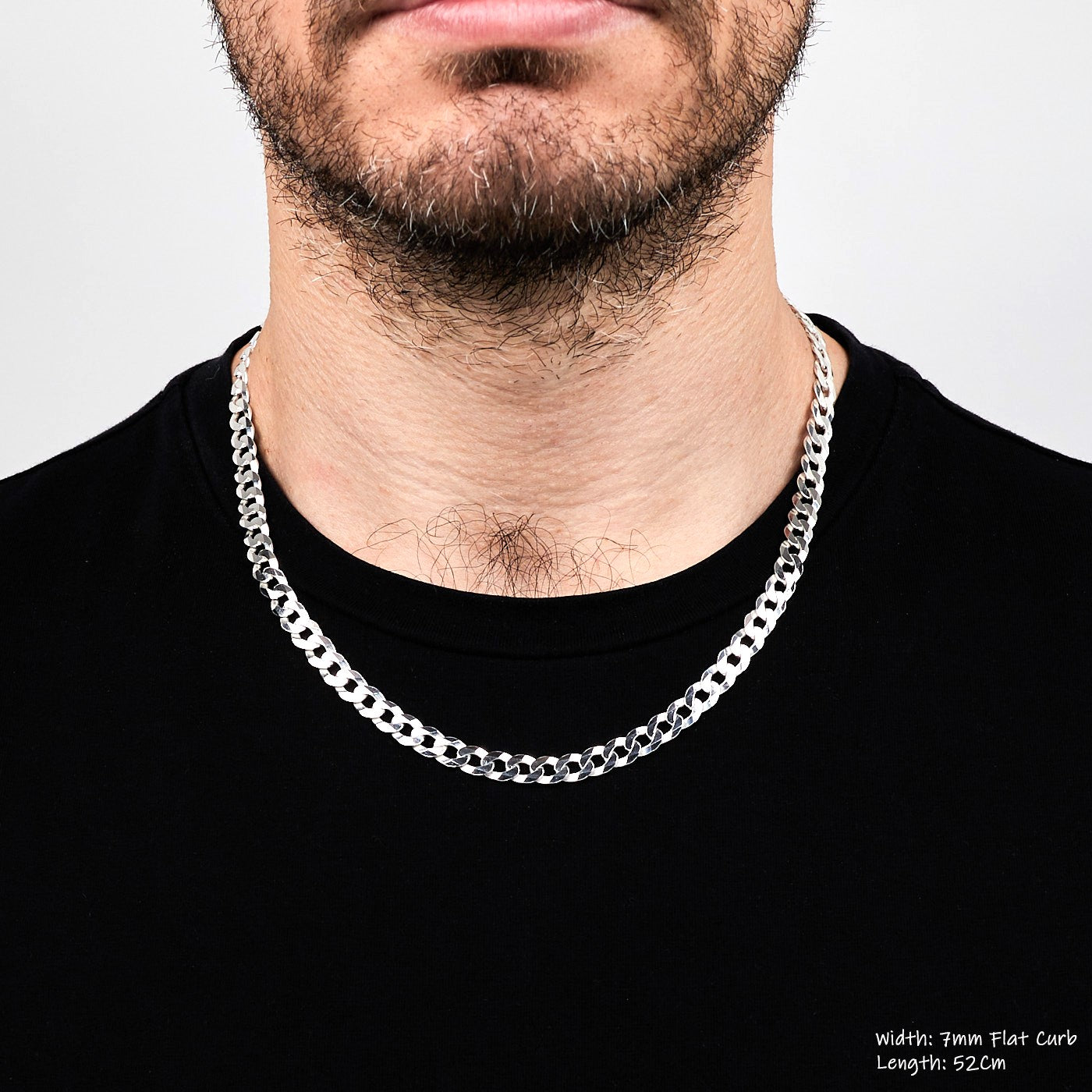 Mens Silver Curb Chain 7mm Solid 925 Sterling Silver | Italian Made Silver Chain For Men