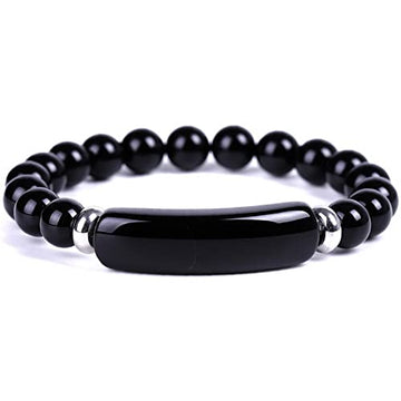 Black Agate Womens Handmade Natural Gemstone Beaded Bracelet Healing Chakra Semi Precious Gemstones