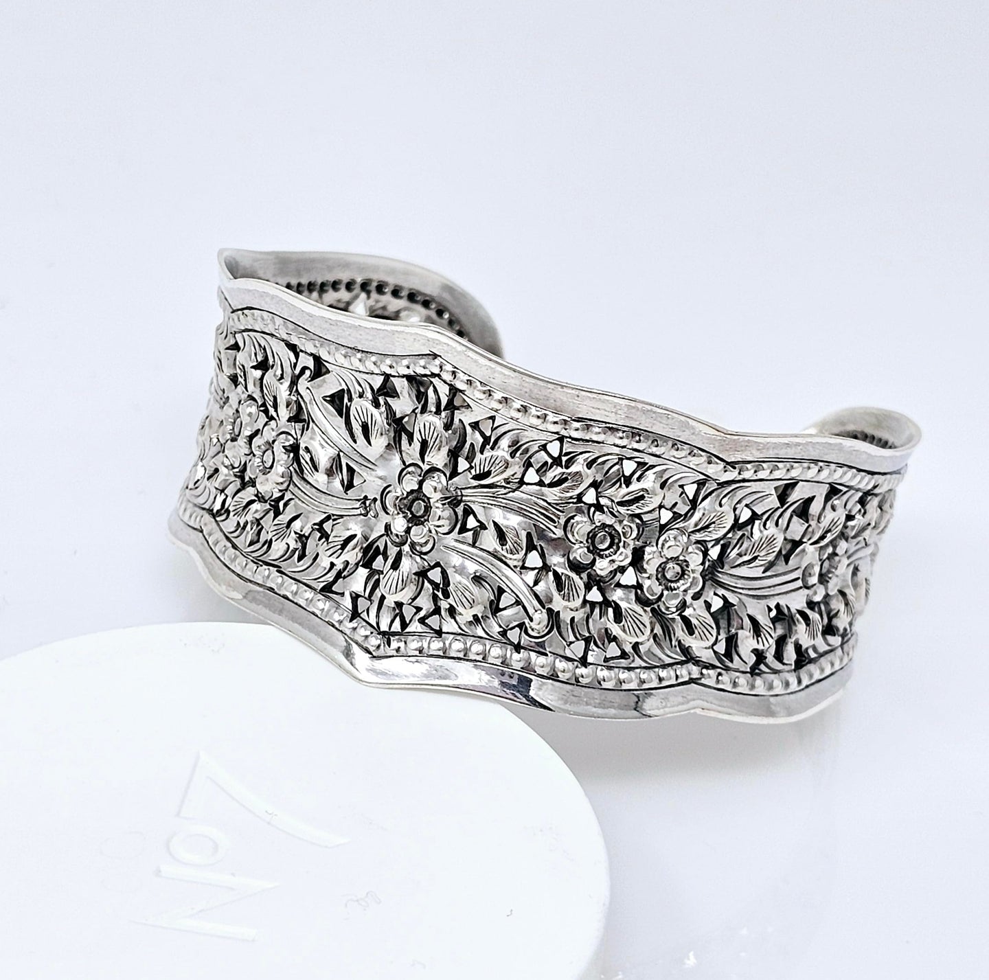 wide floral cuff bangle for her handmade sterling silver