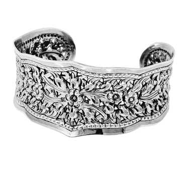 floral silver bangle for women