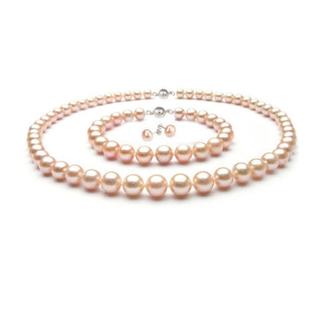 womens pink pearl necklace set