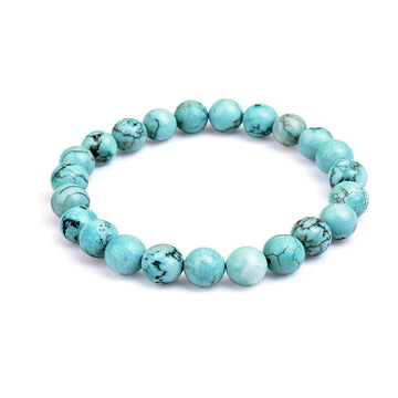 Gemstone Beaded Stretchy Bracelet for Women and Men | Womens Handmade 8mm Natural Blue Turquoise Bracelet