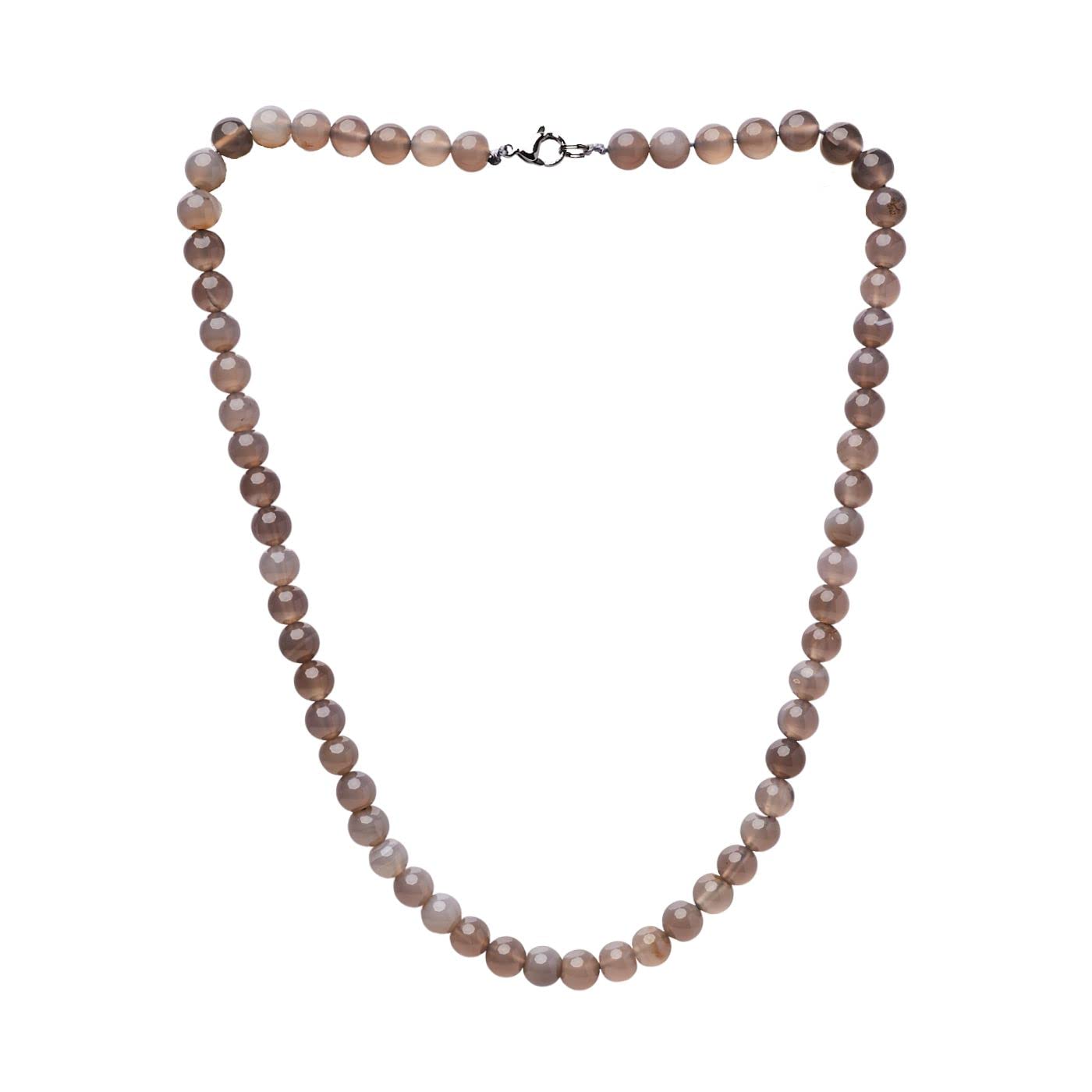 Handmade Mens Grey Agate Gemstone Beaded Necklace