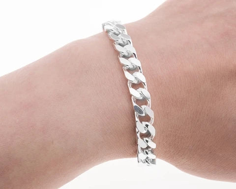 Mens 8.5mm Heavy Cuban Curb Chain Bracelet | Solid 925 Sterling Silver