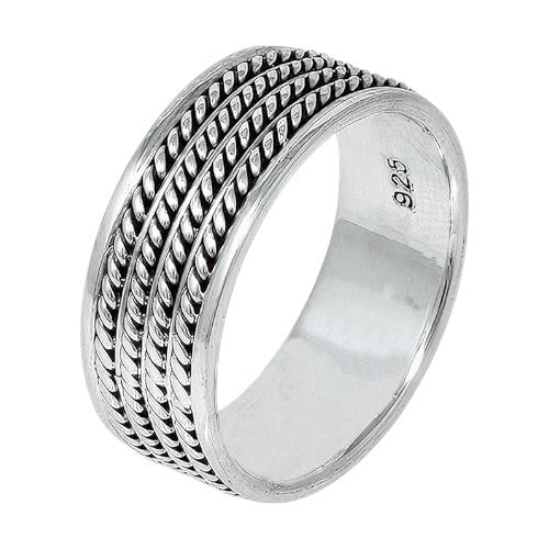 mens silver ring braided design