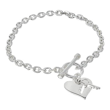 womens key heart charm silver bracelet