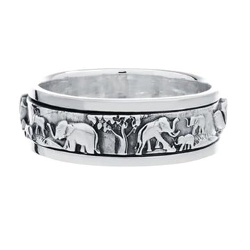 Elephant Silver Spinning Stress Relief Ring For Women and Girls