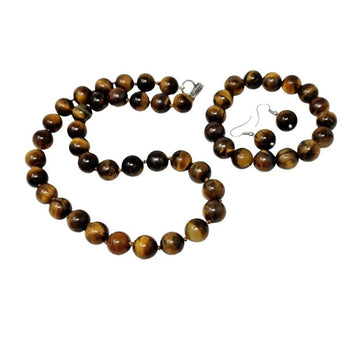 Womens tigers eye Gemstone Necklace, Bracelet and earrings set